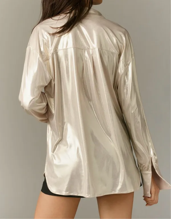 Anthropologie Liquid Shine Buttondown Shirt, Size LP - Image 5