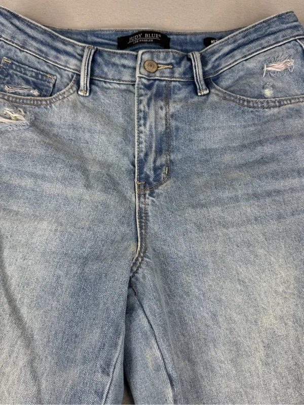 Judy Blue 90s Straight Jeans 3/26 High Rise Distressed Raw Hem Light Wash - Image 2