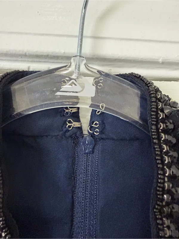 Sherri Hill Navy Halter Fit & Flare Cocktail Dress with Beaded Collar Size 6 Y2K - Image 10
