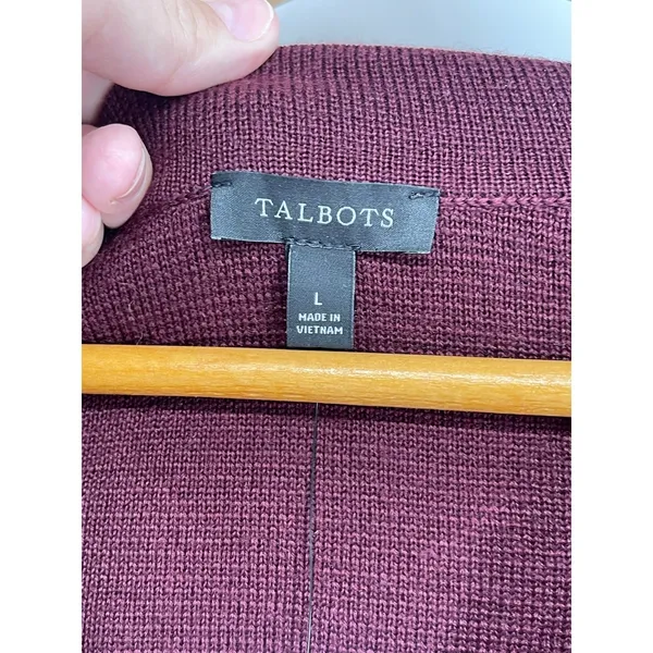 Talbots‎ Large Pink Burgundy Rugby Striped Wool Blend V-Neck Polo Sweater NWT - Image 3