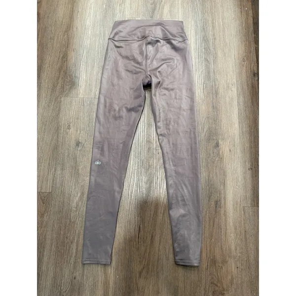 Alo Yoga High-Waist Airbrush Leggings Metallic Mauve Taupe‎ Women's Size L - Image 2