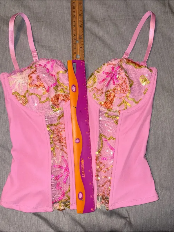 Edikted Medium Pink Inka Sequin Beaded Floral Underwire Top - Image 4