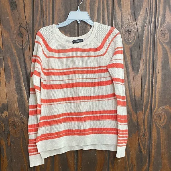 Sanctuary Striped Open Knit Sweater Size Large Cream Orange - Image 9