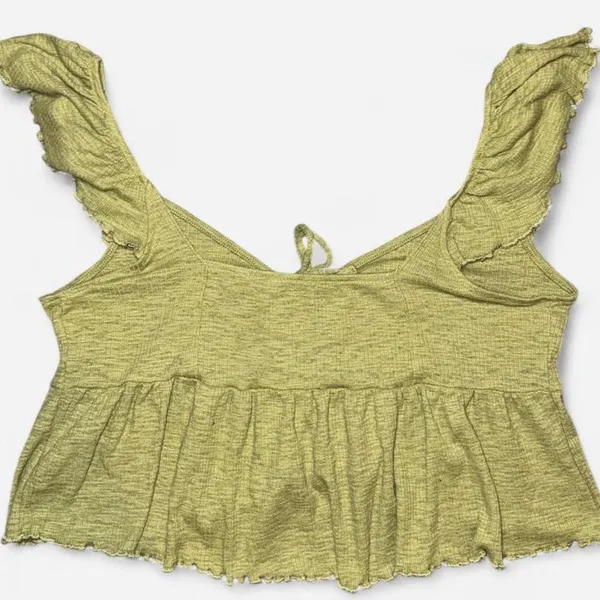 American Eagle Light Green Ruffle Peplum Crop Top with Front Tie - Image 5