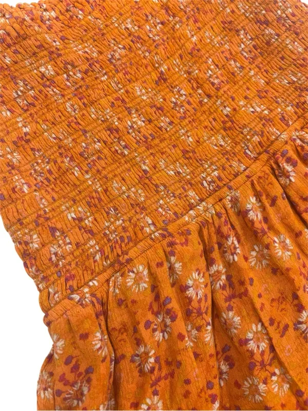WAYF Orange Floral Smocked Midi Dress Small Ruffle Strap Lined Summer Size M - Image 4