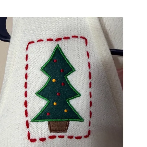Crystal Kobe Womens Ivory Christmas Sweater Vest‎ Embroidered Holiday Trees M - Image 6