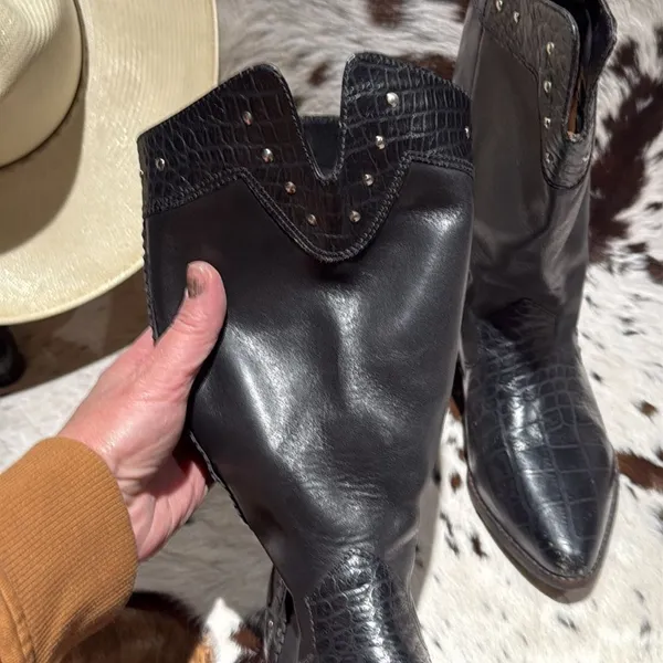 Marc‎ Alpert 100% Leather Western Studded Boots Burning Man Size 8.5 T1 - Image 6