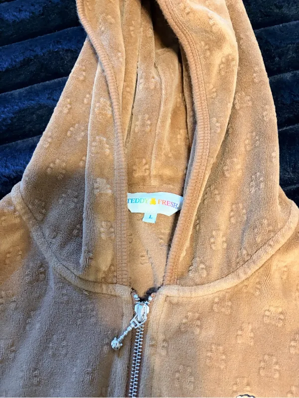Teddy Fresh Light Brown Velour Zip-Up Hoodie - Image 4