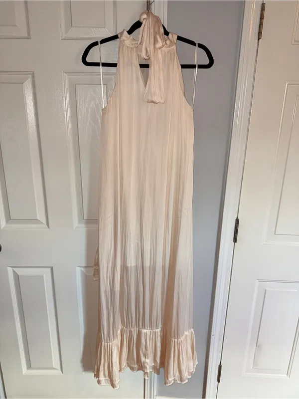 Mable Satin Halter Neck Champagne Color High-Low Dress - Size Medium - Image 5