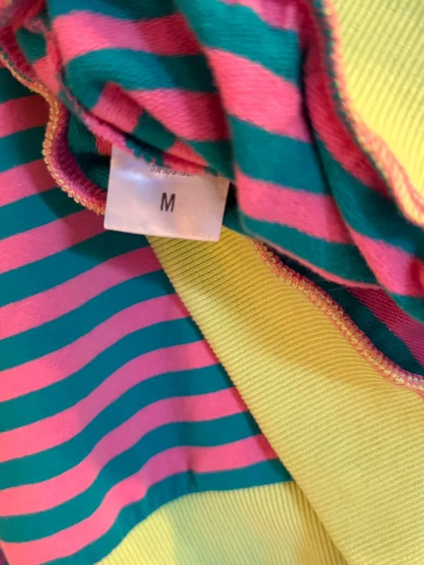 Striped Medium Sweatshirt Pull Over Pink Blue Neon Yellow Green Boho Oversized - Image 6