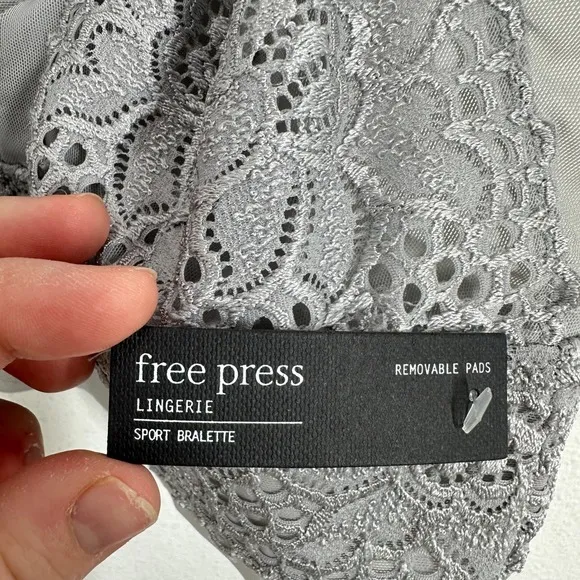 Free Press Gray Lace Sport Bralette‎ Lingerie Removable Pads Medium - Image 5