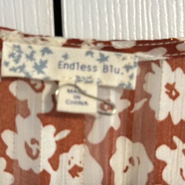 Endless Blue Women’s Dress, Brown with Floral and Gold Pinstripes, Size L - Image 5