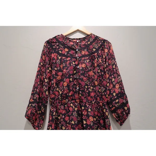 Loft Floral Clip Tiered Button‎ Puff Sleeve Fall Floral Dress Size Medium Tall - Image 10