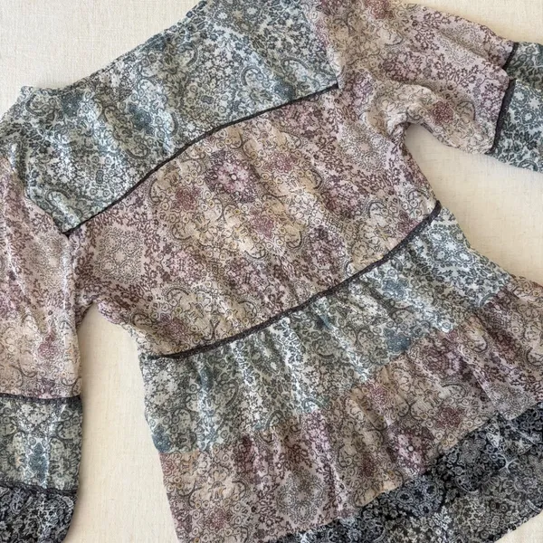 Knox Rose Patchwork‎ Paisley Boho Peplum Blouse XS Cottagecore Top - Image 12
