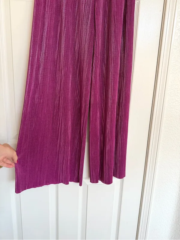 Sabina Musayev Revolve Tom Wide Leg Pleated Shimmer High Waist Pants Purple S - Image 6