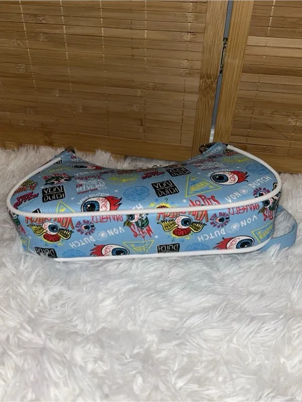 Von Dutch Blue Jax Shoulder Bag Y2K Eye Print Charm Chain Purse NWT Rare - Image 4