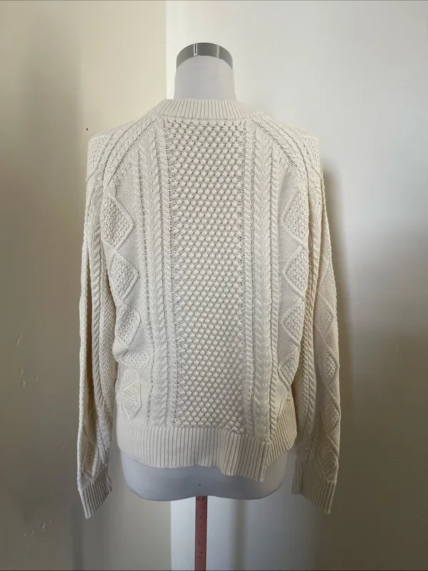 J. Crew Ivory Cable & Honeycomb Crewneck Sweater - Image 4