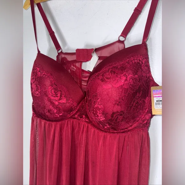 NWT Cosmopolitan Babydoll‎ Red Lace Mesh Nightgown 2 Piece Set Size 3X - Image 3