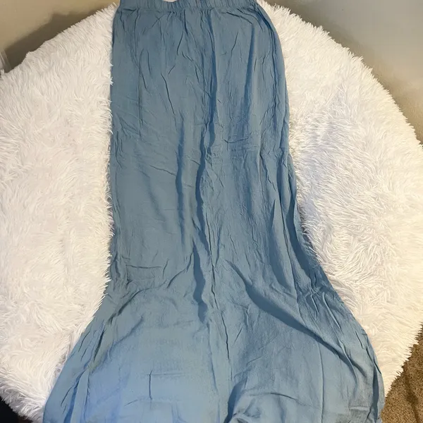 Cute front buttons slit light flowing boho festival Blue Maxi Skirt - Image 6