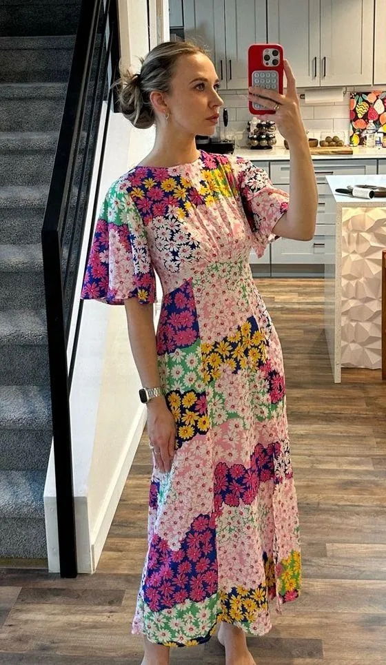 Flutter sleeve midi tea dress in mixed floral print, size s (us 4) - Image 6