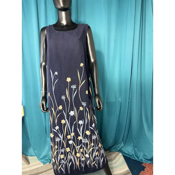 Vintage Jamie Brooke‎ Woman Navy Floral Rayon Sleeveless Maxi Dress 18W Boho - Image 3