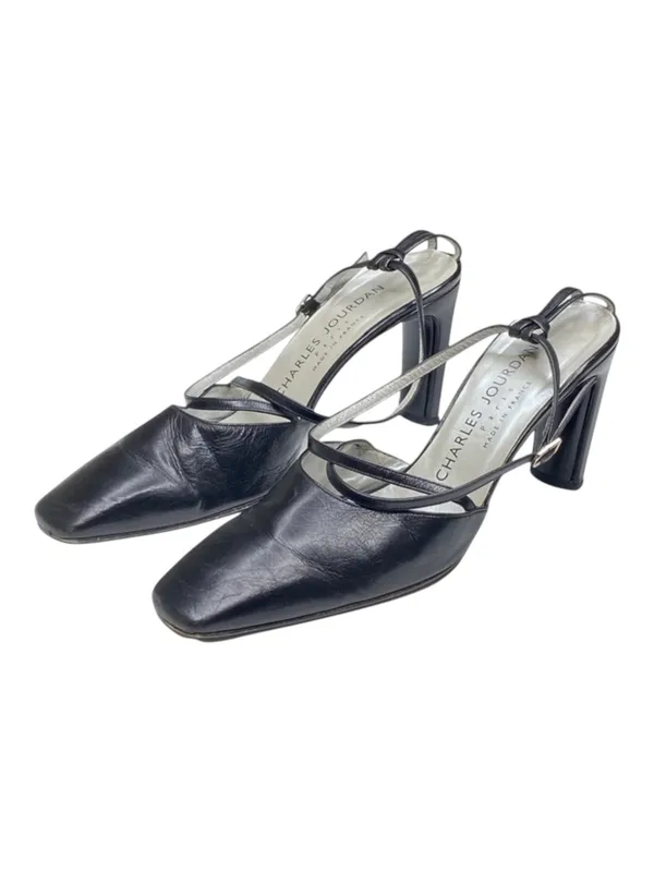 Vintage Luxe: Charles Jourdan  Retro Ankle Strap Heels Sandals  Black Leather - Image 8