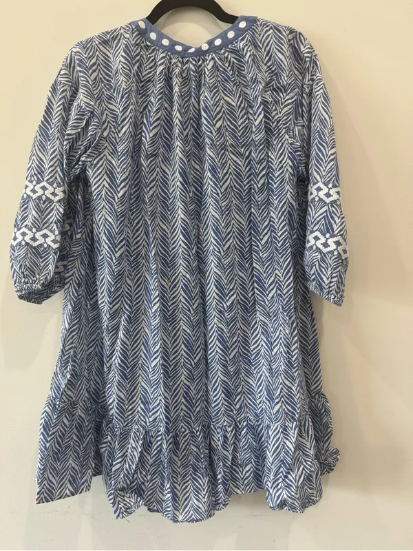 Shoshanna blue and white patterned Harbor Tassel Cotton Dress Size M Like New - Image 7