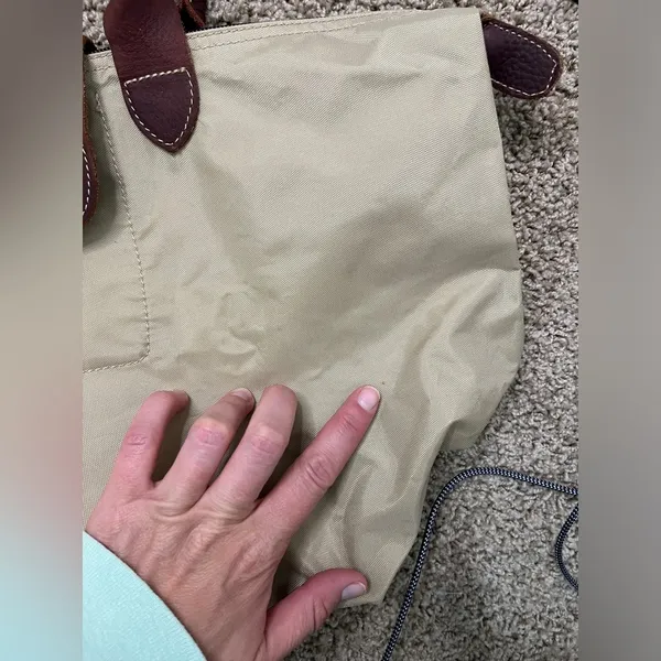 Sofft Nylon & Leather Shoulder Tote Bag Tan Khaki Purse - Image 2