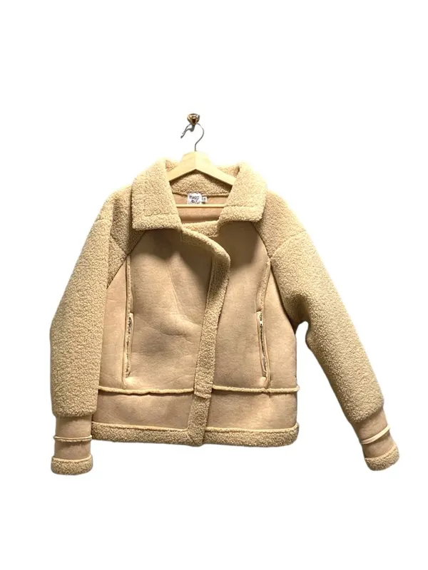 Princess Polly Moondance Faux Sherpa Aviator Jacket Beige Size S/M Neutral Fall - Image 2