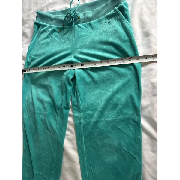 Juicy Couture Velour Pants Jogger Turquoise Blue Green Women's Large Y2K Sport - Image 7