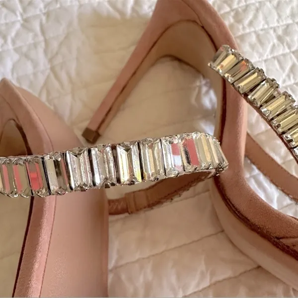 LPA x REVOLVE Lex Crystal Strap Slide Heels in Blush Pink Suede Sz. 9 - Image 8