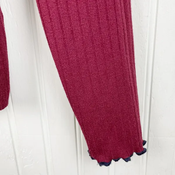 J. Crew Contrast Trim Ribbed Long Sleeve Roll Neck T-Shirt Size XS Maroon K3235 - Image 6
