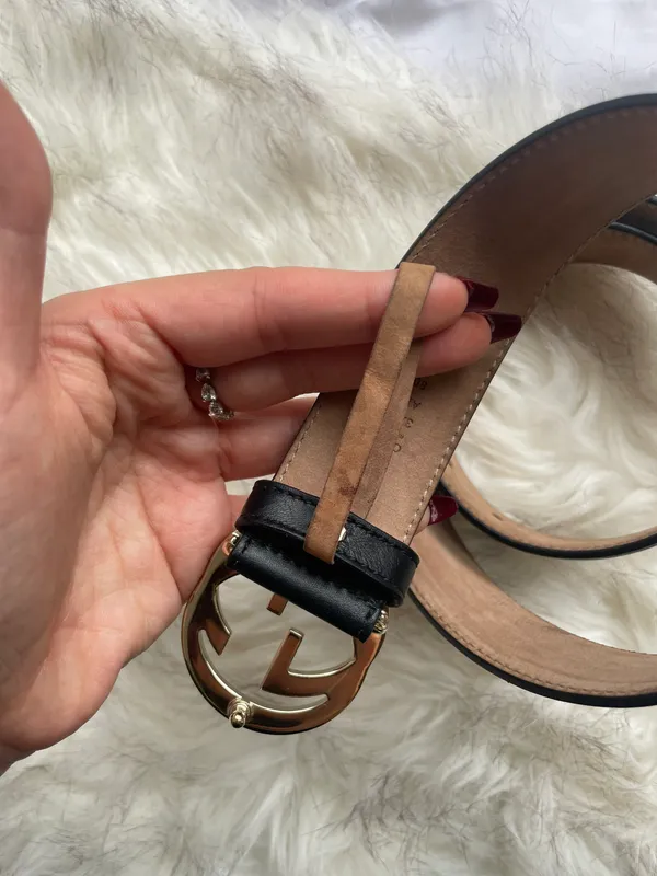 Gucci Belt Interlocking Silver GG Black Leather - Image 5