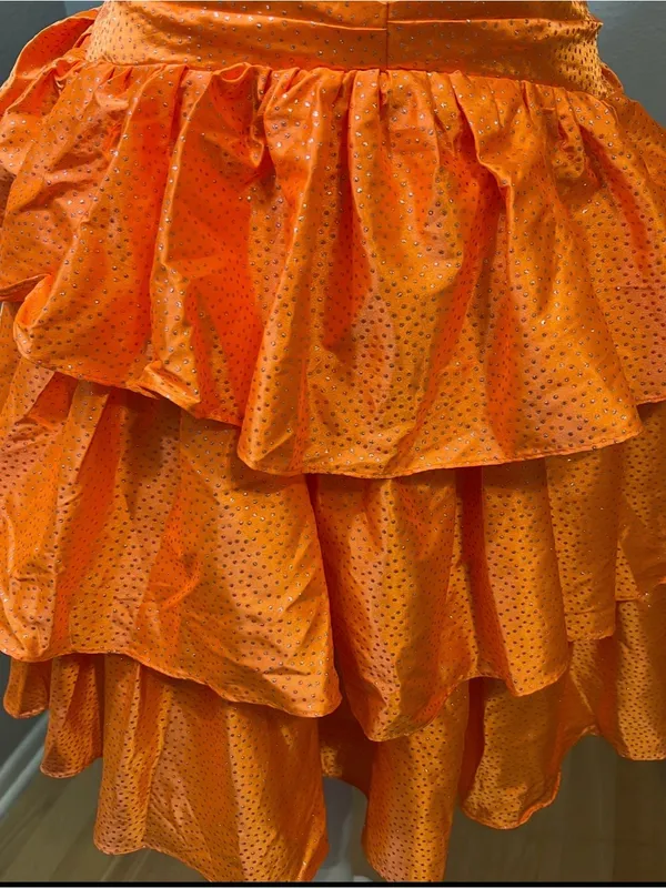 Boutique #25-4 Vibrant Orange sweetheart A line three ruffle tier silver dot-Size 0 (XS) - Image 9