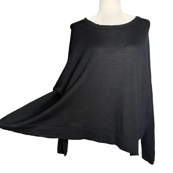 J.Crew Sweater Large Pullover 100% Merino Wool Dolman Sleeve Black Oversized - Image 3