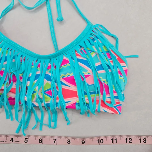 Urban Sea Blue Fringe Padded Halter Tie Boho Bikini Bralette Swim Top‎ S Small - Image 5