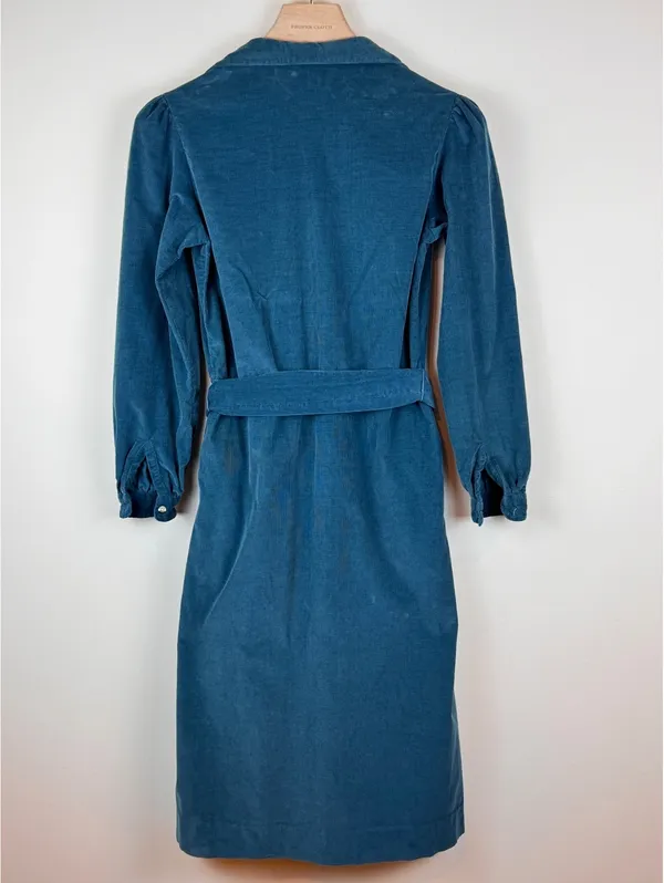 Gull Island Vintage Blue Corduroy Belted Shirt Dress Size 8 Puff Sleeve Midi - Image 8