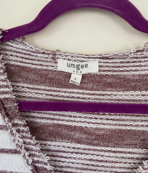 Umgee cardigan sweater maroon striped balloon sleeves short length Women’s sz L - Image 6