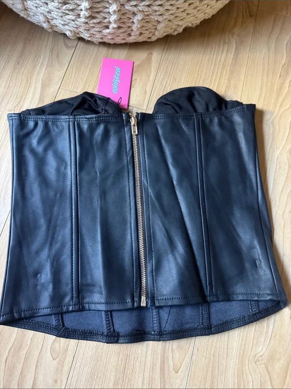 Edikted Black Faux Leather Bustier Top - Image 3