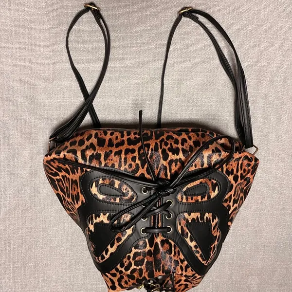 New Leopard Butterfly Lace Up Convertible Shoulder Bag Backpack Faux‎ Leather - Image 3
