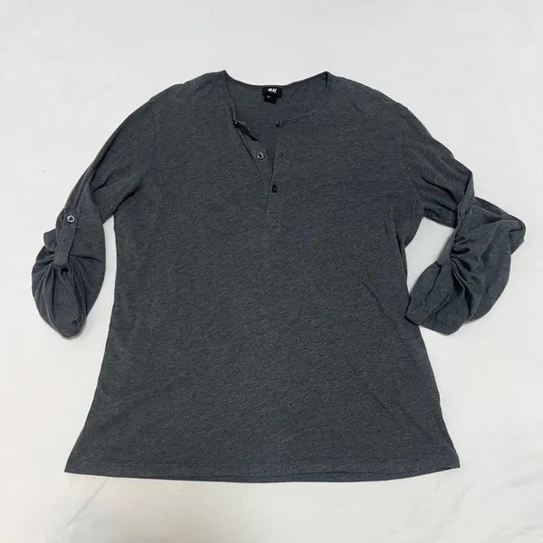H&M Charcoal Henley Roll-Sleeve Top - Image 2