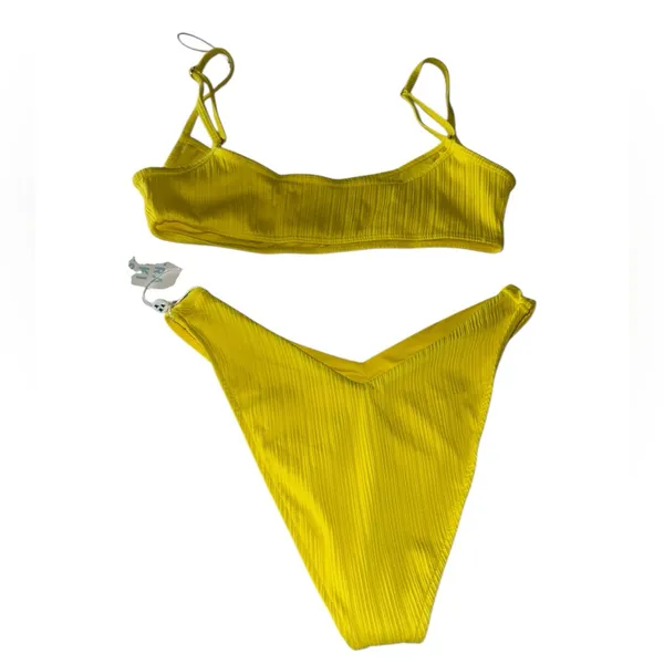 NWT Frankie’s Bikinis SET x REVOLVE Dallas Plisse Top Pina Colada Enzo Bottoms - Image 5