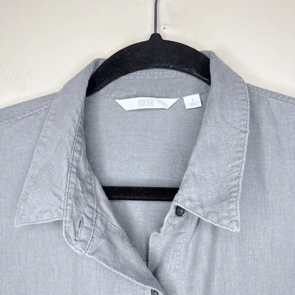 Uniqlo Linen Blend Button Front Oversized Shirtdress Size Small Lagenlook Gray‎ - Image 2