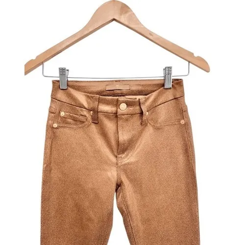 7 For All Mankind Skinny Pants Cognac Brown Crackle Metallic Size 24 NEW - Image 4