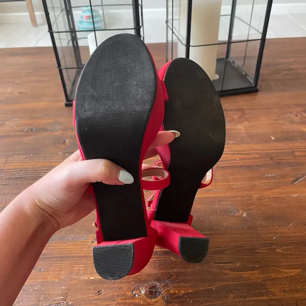 Top Moda Red Strappy Platform Block Heel Sandals with Double Buckle - Image 6