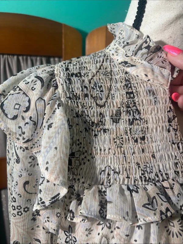 Boho Paisley Ruffle Blouse in Cream and Black - Image 5