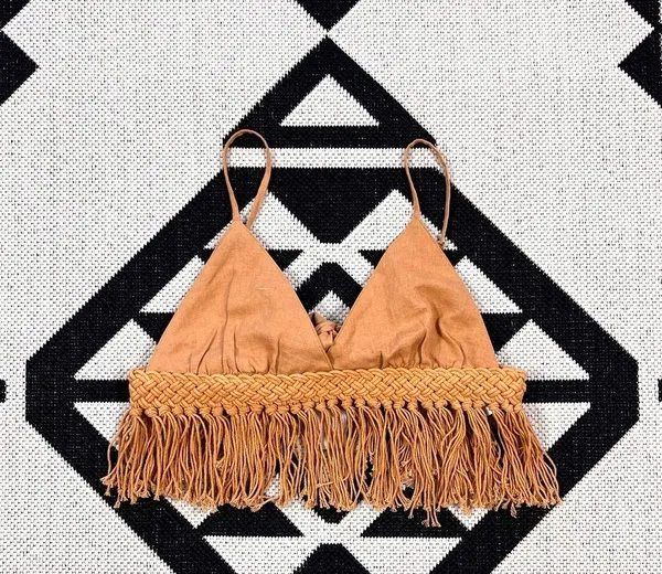 Sage The Label Giulia Boho Fringe Hem Crop Top in Rust Medium - Image 5