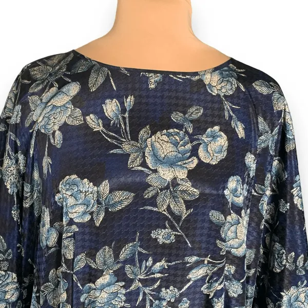Vintage California Dynasty Blue Floral Caftan‎ Dress Boho Midi Resort Lounge - Image 2