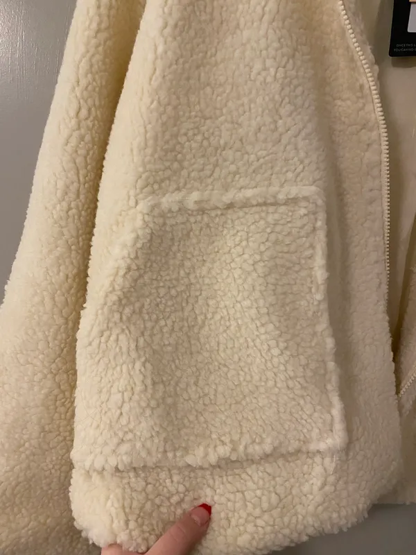 Cream Borg Zip Up Oversized Jacket - Image 5