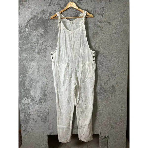L*Space White Overalls Relaxed Coastal Grandmother Beachy Minimalist Jumpsuit MD - Image 2